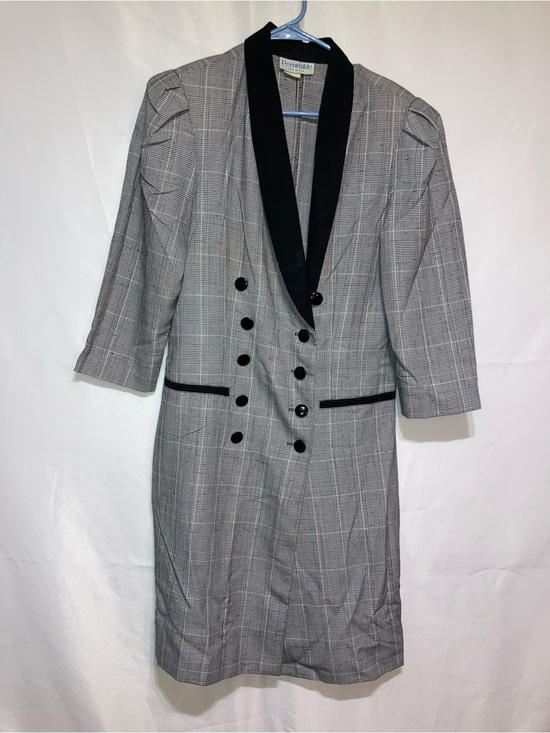 Periwinkle Jackets & Blazers - Vintage Periwinkle by Barlow Gray Plaid Double-Breasted Blazer Dress